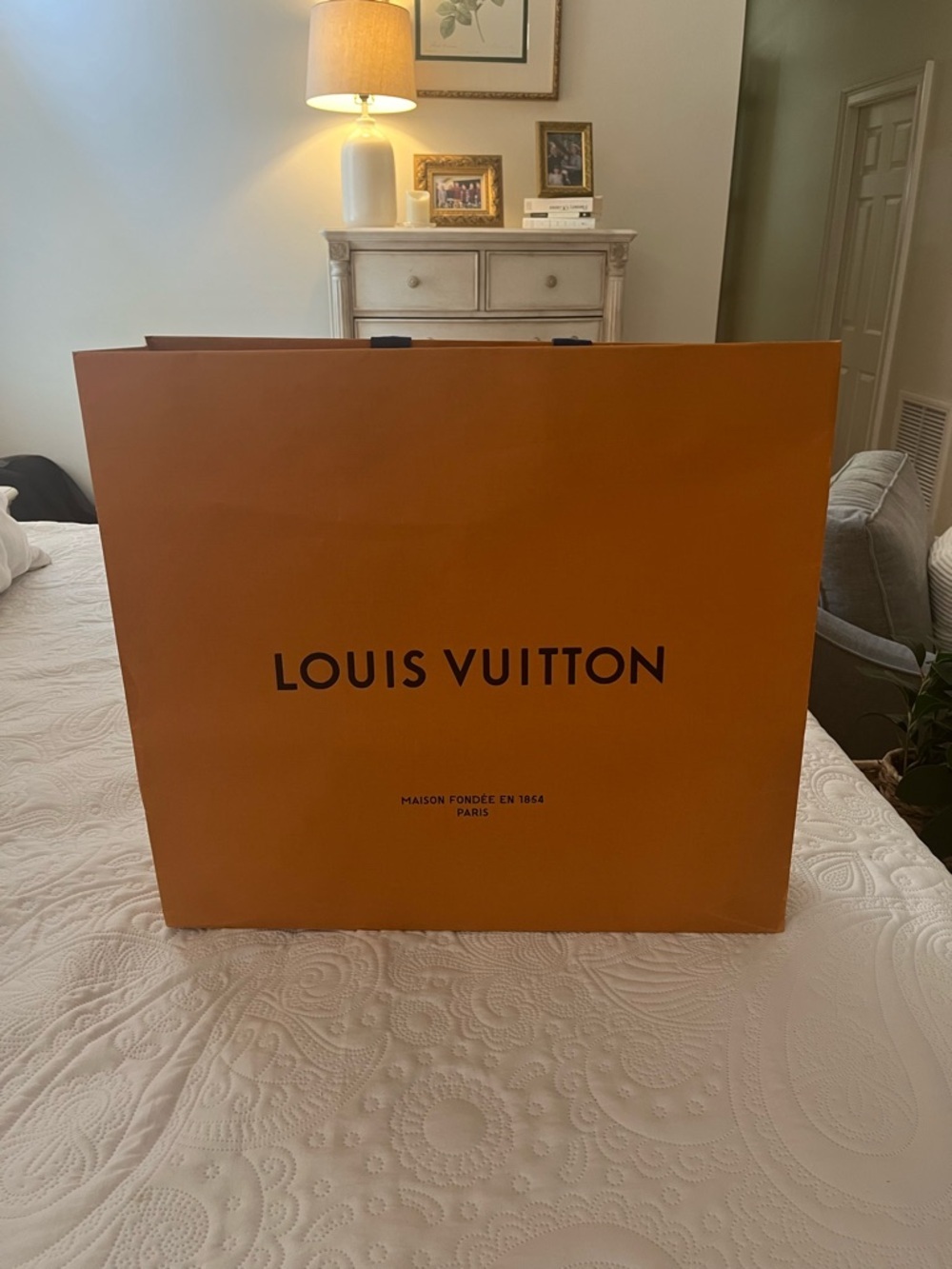 Louis Vuitton Orange Shopping Bag with Black Logo Accents